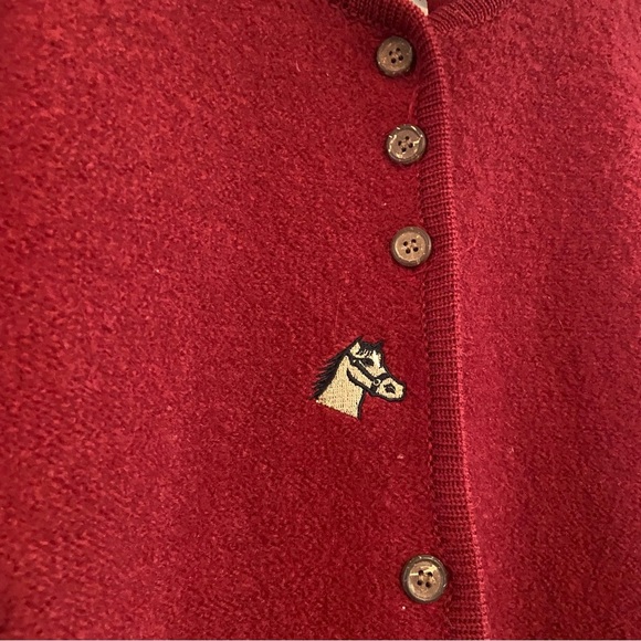 Mac & Jac Red Cardigan Sweater Classic wool. Horse embroidery. - Picture 2 of 6